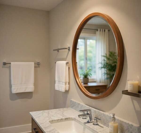 75 cm Round Wall Mirror with Mango Wood Frame with Walnut Finish 